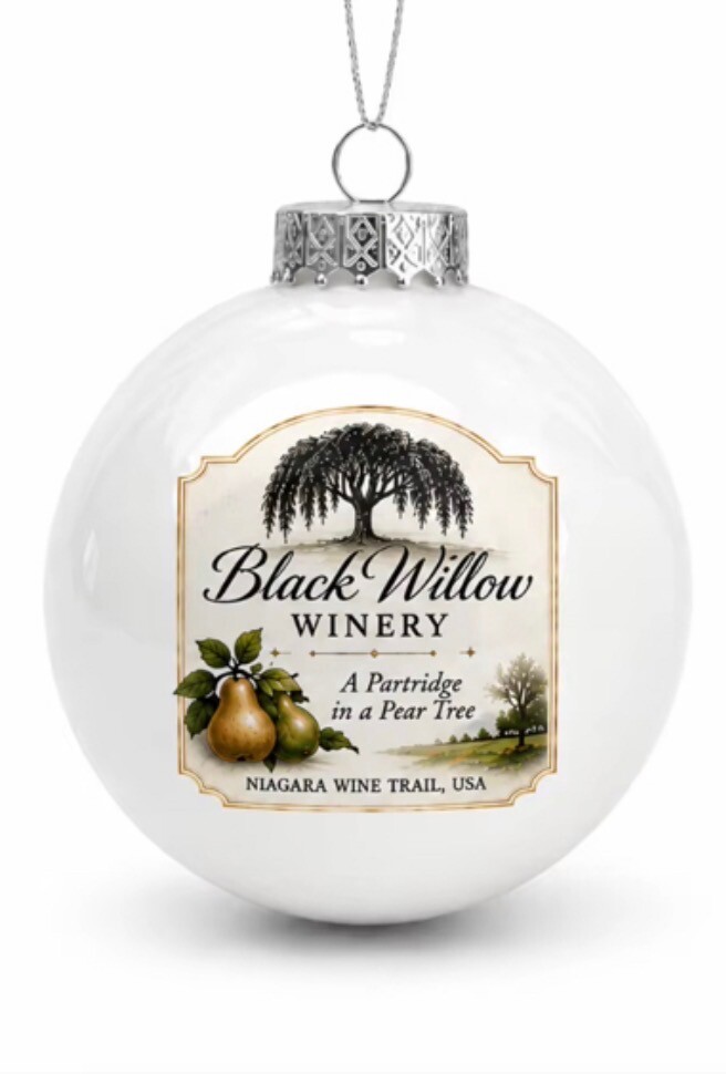 holiday happening ornament from Black Willow Winery